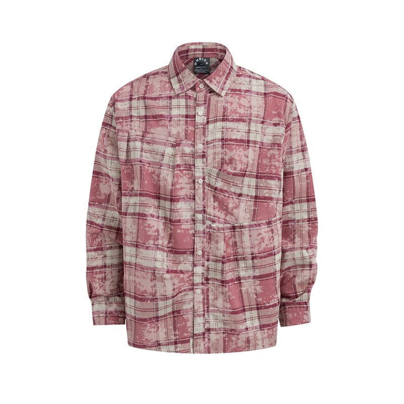 Men's Plaid Shirt Vibe Lazy Style Loose Color Block Grid Pattern Long Sleeve Jacket Shirt