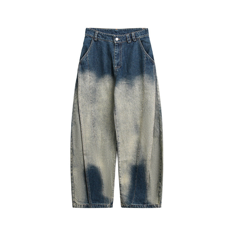 Washed Distressed Tapered Jeans for Men and Women High Street Cool Clean Fit Loose Casual Wide Leg Pants