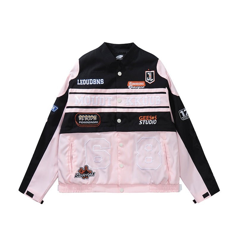 Motorcycle Jacket with Embroidery and Zipper Closure