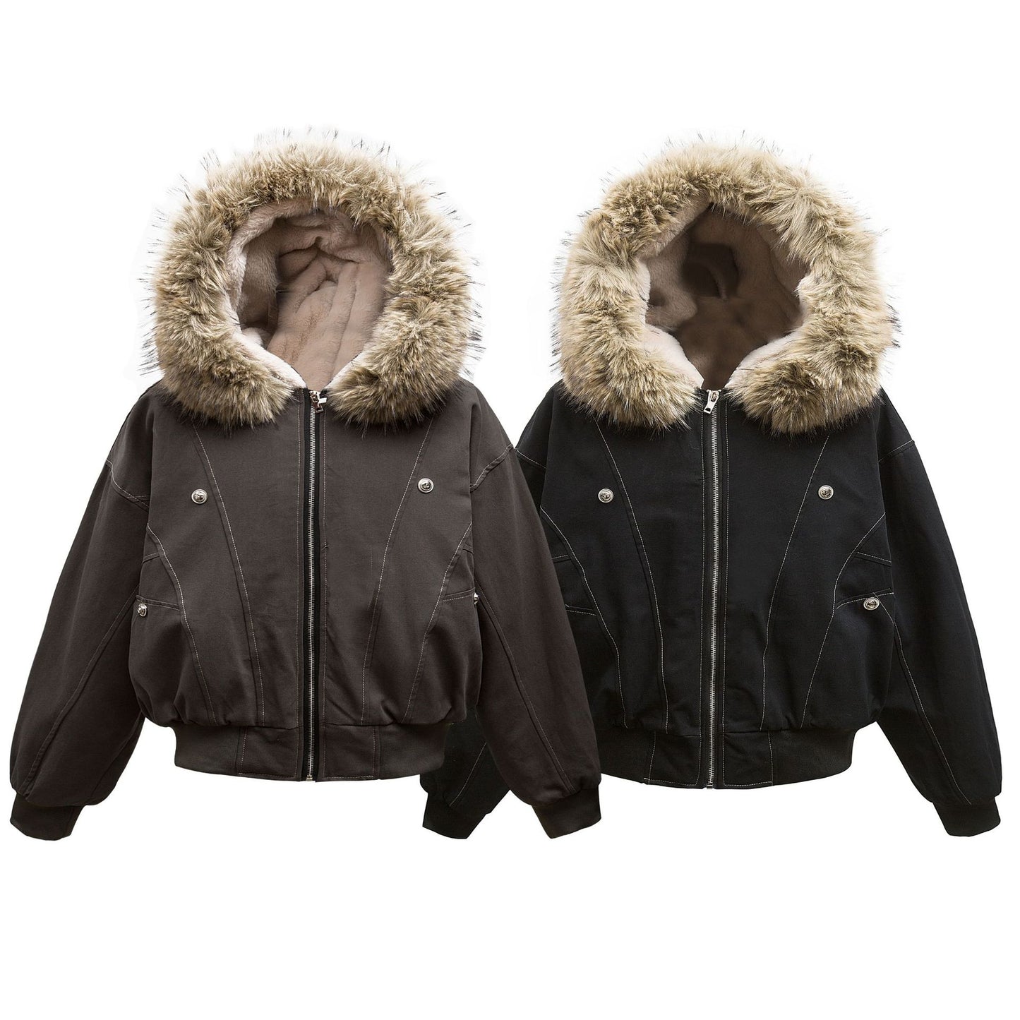 Metal Buckle Design Thickened Warm Hooded Cotton Jacket