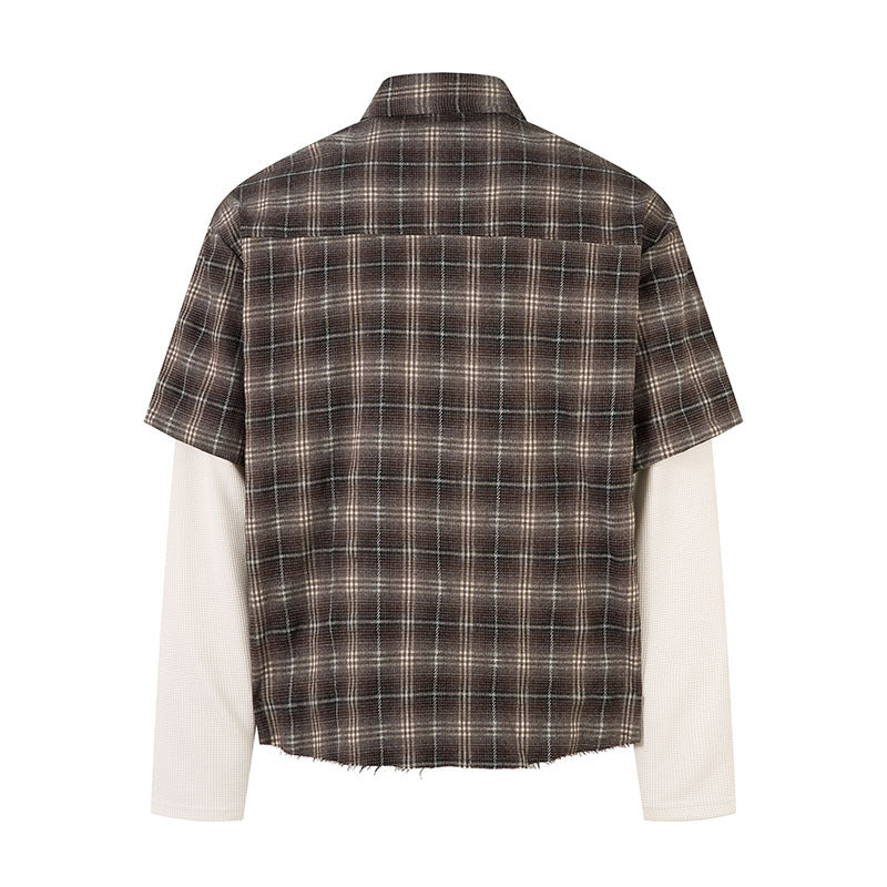 Shirt Loose Casual Fake Two-Piece Long Sleeve Blouse Jacket Top