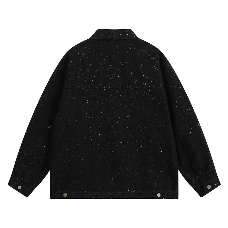 Distressed Sequin Design Denim Jacket Casual Loose Couple Autumn