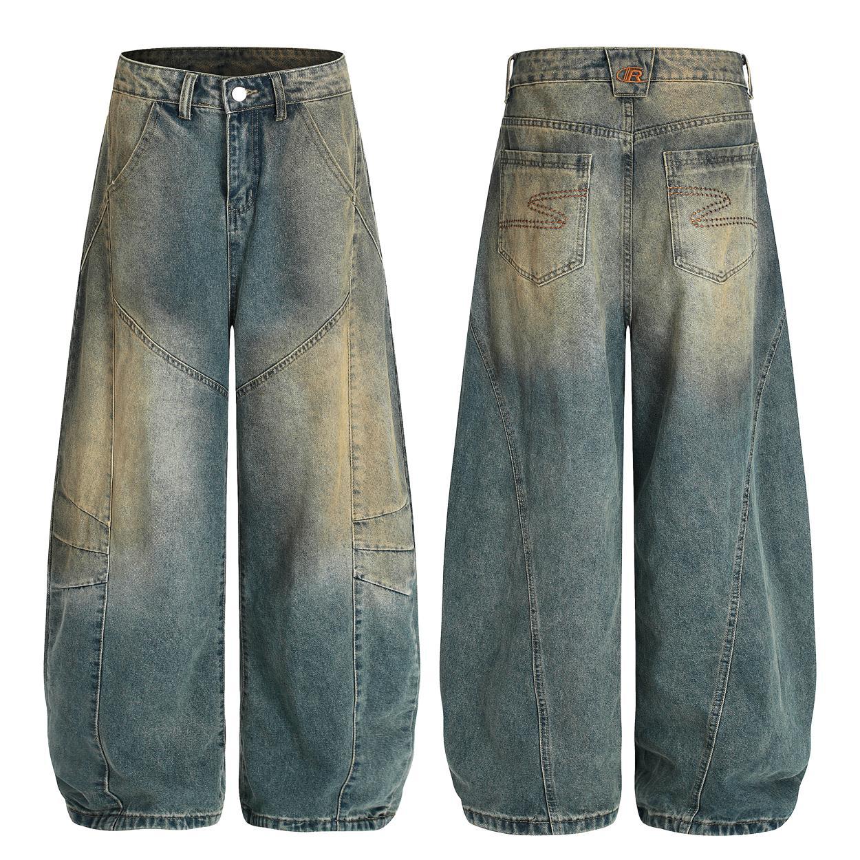 Retro deconstruction design for vintage curved jeans
