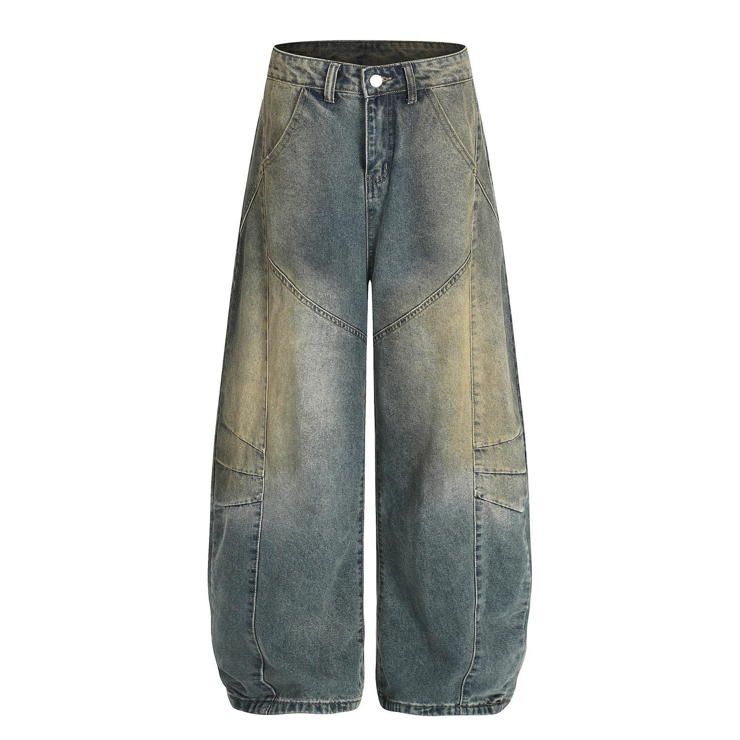 Retro deconstruction design for vintage curved jeans