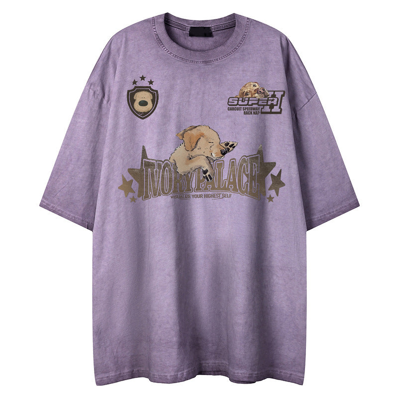 Loose Faded Washed Cotton Short Sleeve T-Shirt Men Oversize