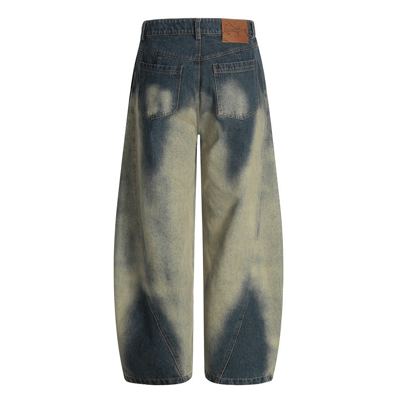 Washed Distressed Tapered Jeans for Men and Women High Street Cool Clean Fit Loose Casual Wide Leg Pants