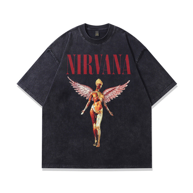 American High Street Vintage Washed Nirvana Band Print Short Sleeve Tee