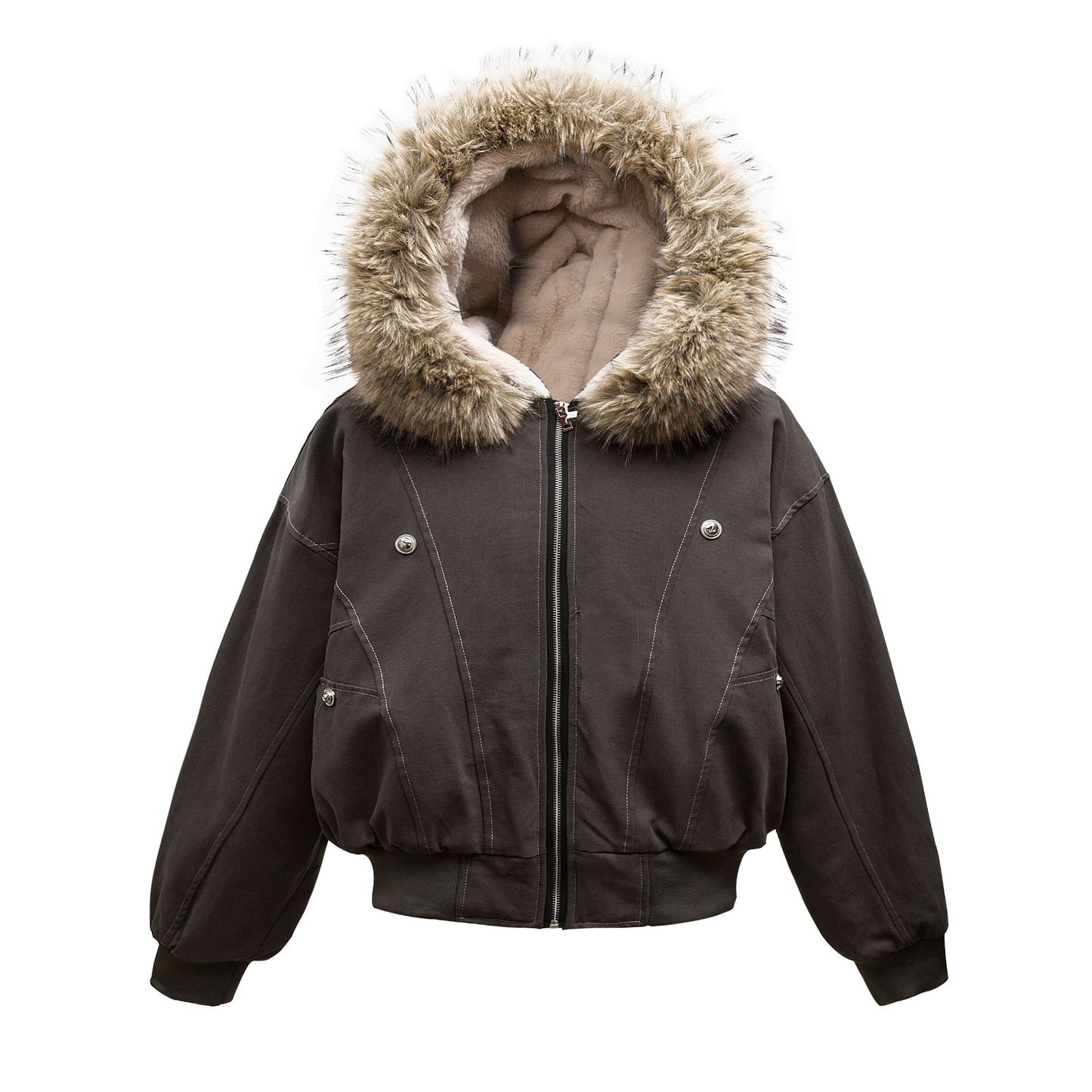 Metal Buckle Design Thickened Warm Hooded Cotton Jacket