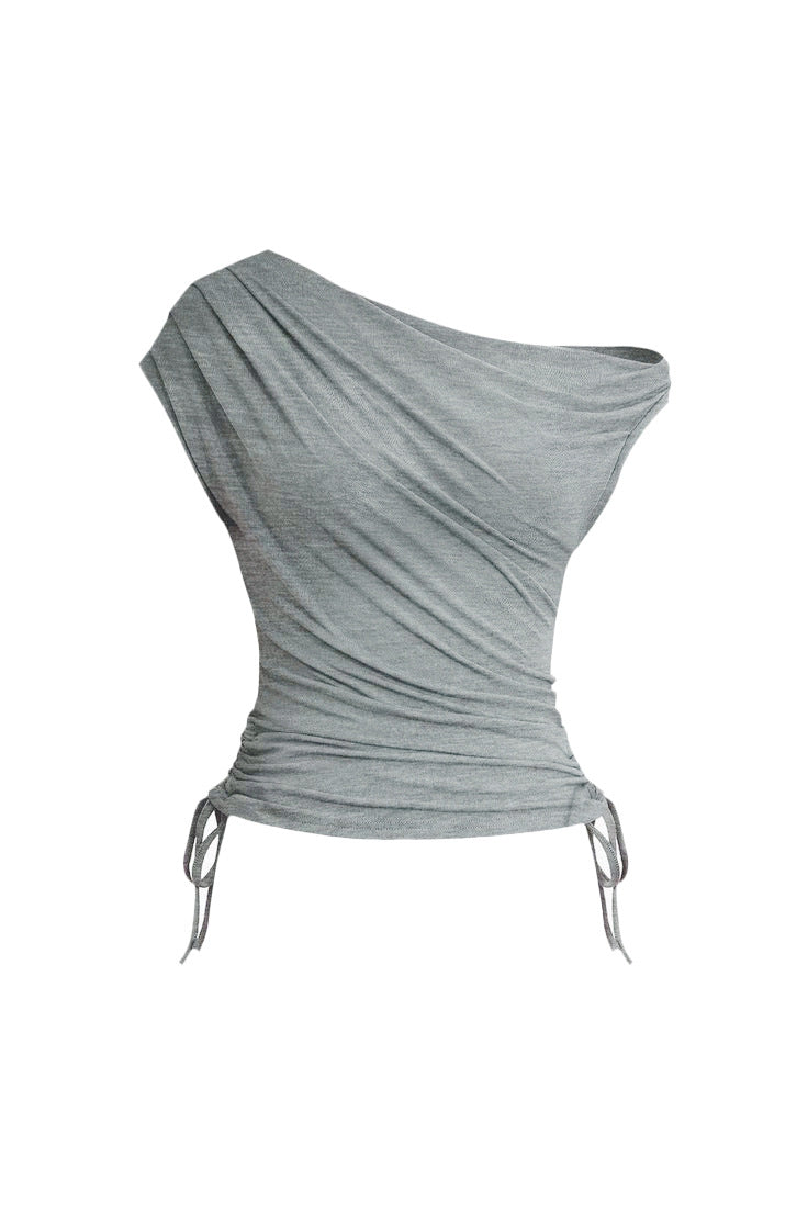 Women's T-Shirt Solid Color Waist Shirring Off-Shoulder Short Sleeve