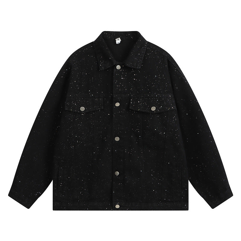 Distressed Sequin Design Denim Jacket Casual Loose Couple Autumn