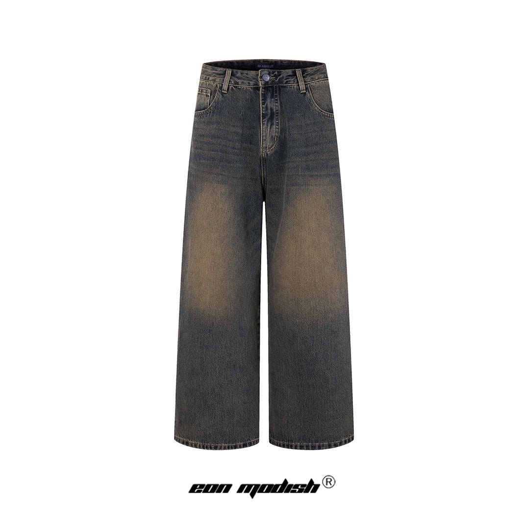 Retro Washed Loose Straight Jeans