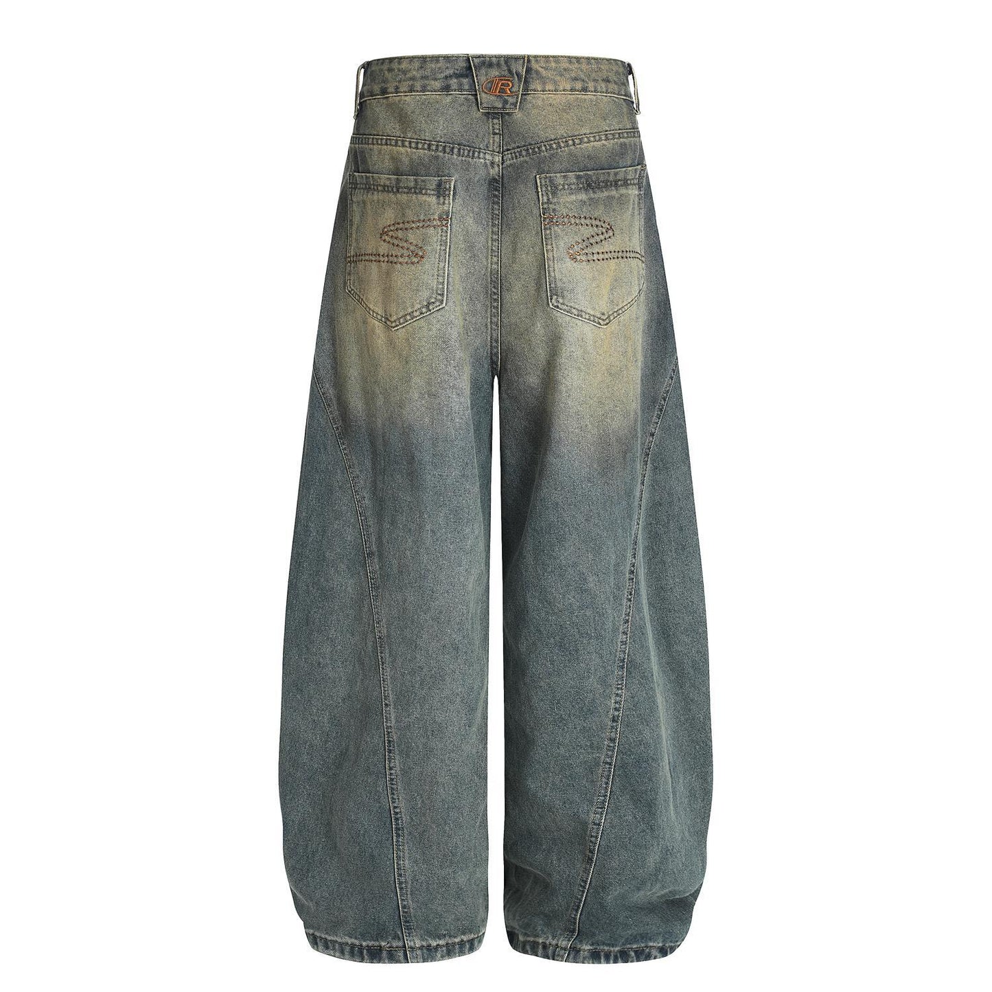 Retro deconstruction design for vintage curved jeans