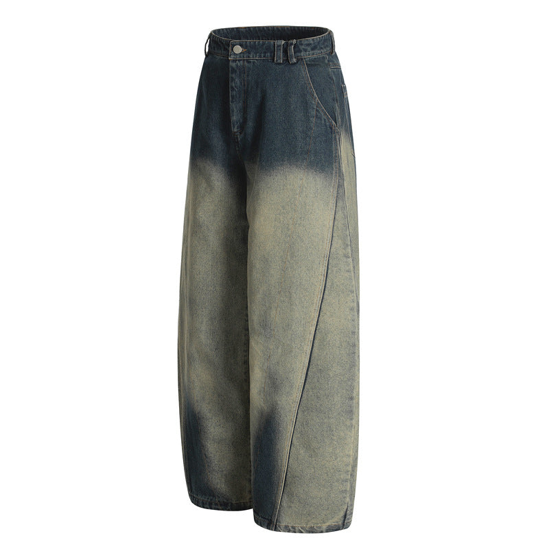 Washed Distressed Tapered Jeans for Men and Women High Street Cool Clean Fit Loose Casual Wide Leg Pants