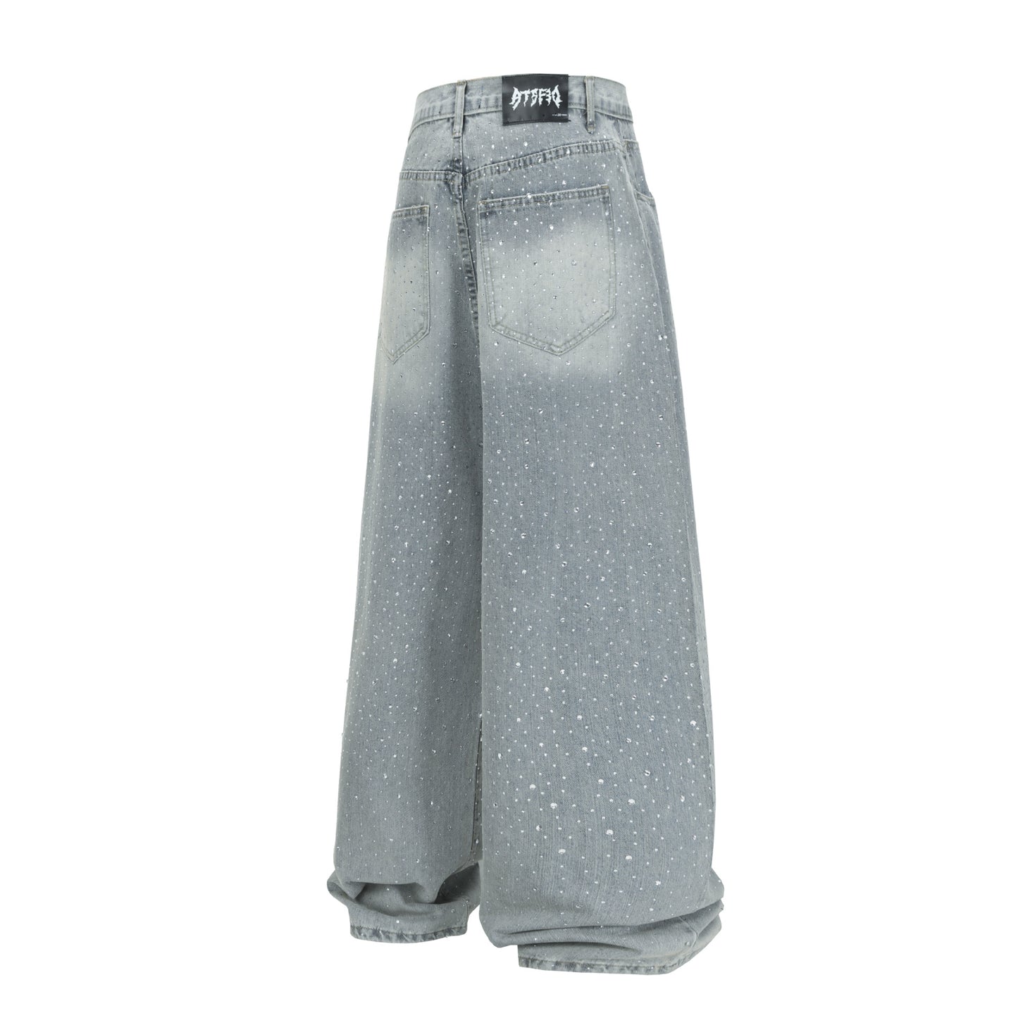 Heavy industry hot stamping jeans wide leg pants