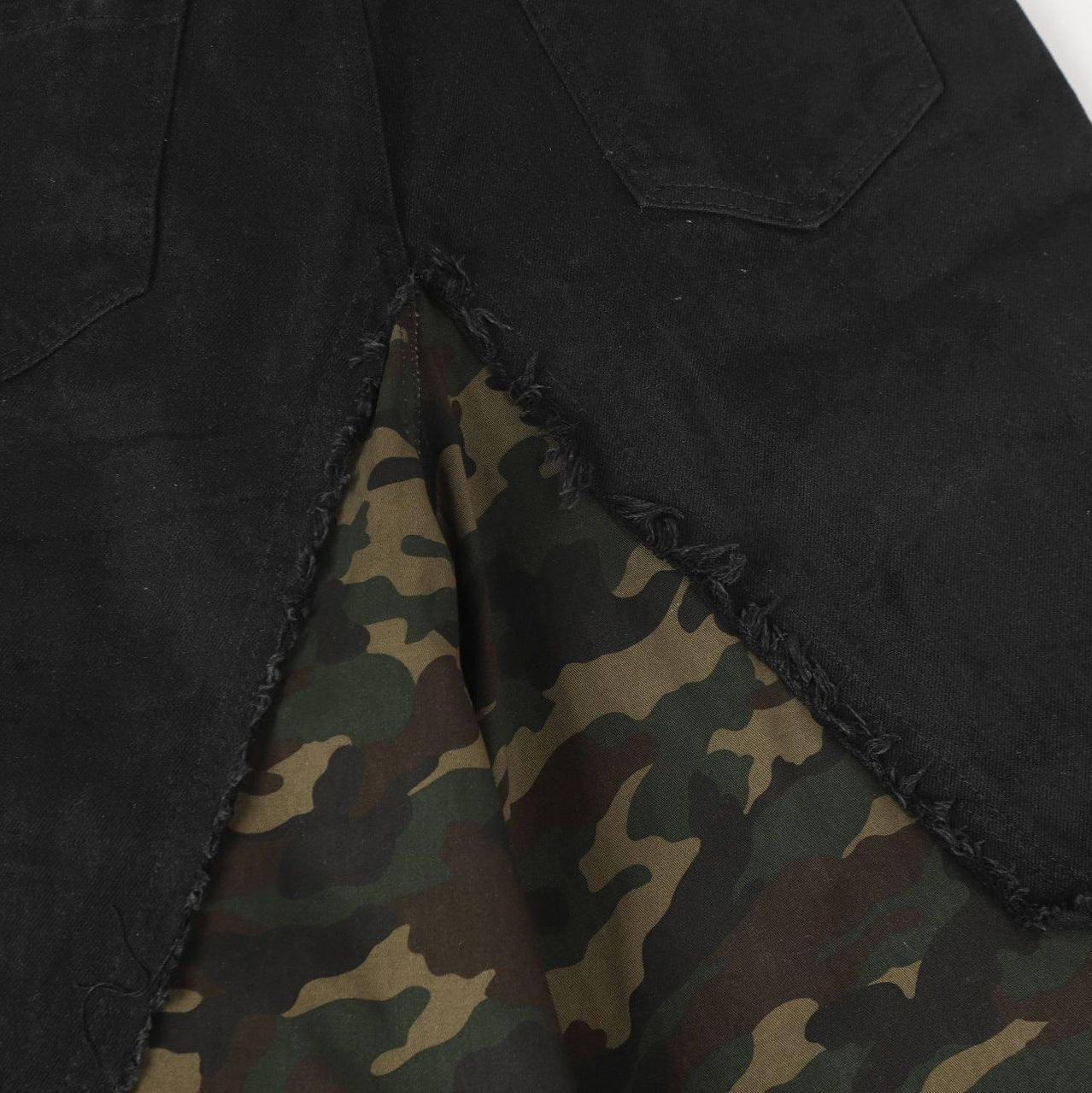 Street Style Workwear Pocket Camouflage Faux Two-Piece Denim Long Pants
