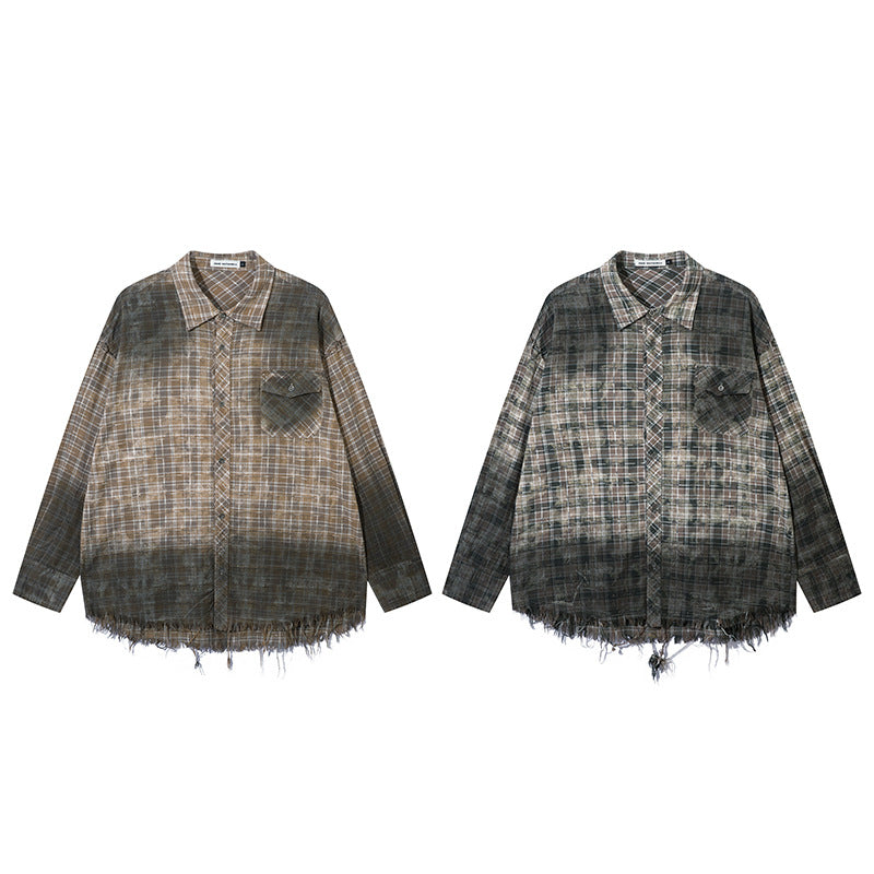 radient Plaid Shirt for Men and Women Vintage Frayed Hem Distressed Design