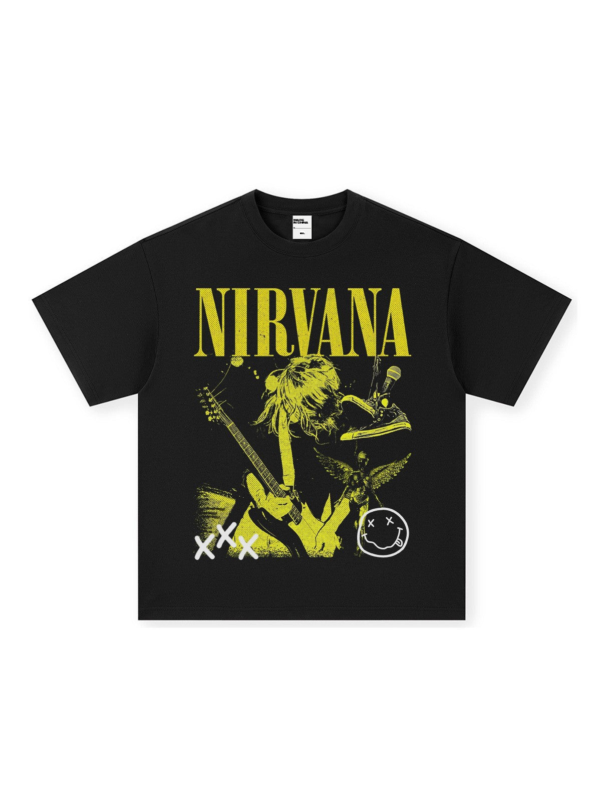 Nirvana Band T-Shirt Long Sleeve Vintage American Retro Washed Aged Nirvana Short Sleeve Tee