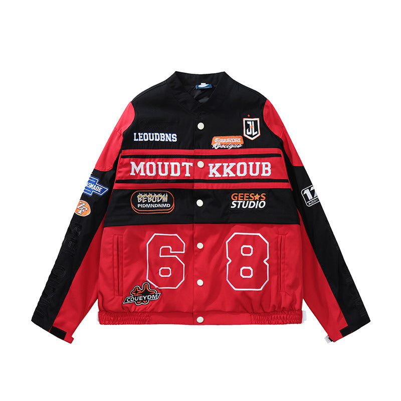 Motorcycle Jacket with Embroidery and Zipper Closure