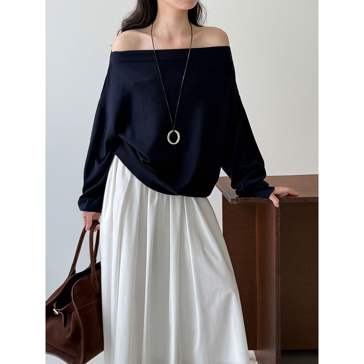 One-Shoulder Wool Knit Top for Women Soft and Cozy Sweater