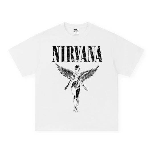 Nirvana Band T-Shirt Long Sleeve Vintage American Retro Washed Aged Nirvana Short Sleeve Tee