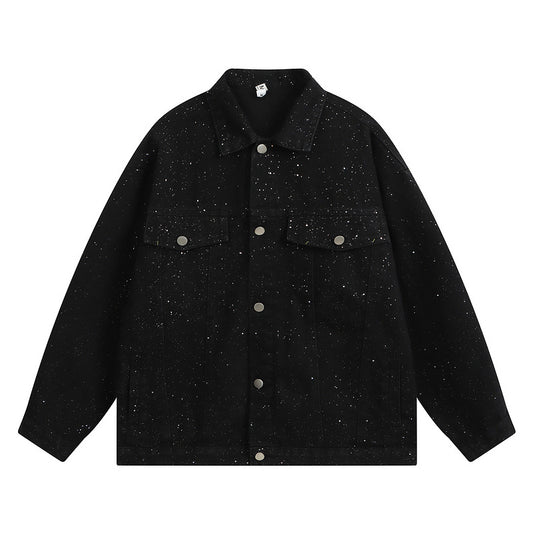 Distressed Sequin Design Denim Jacket Casual Loose Couple Autumn