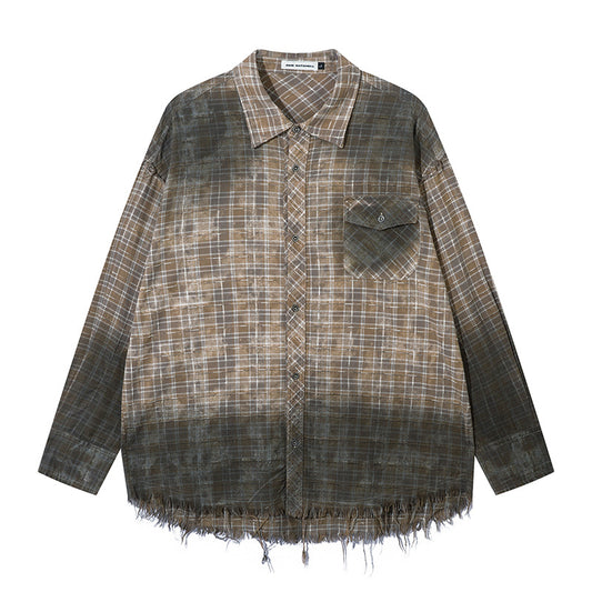 radient Plaid Shirt for Men and Women Vintage Frayed Hem Distressed Design