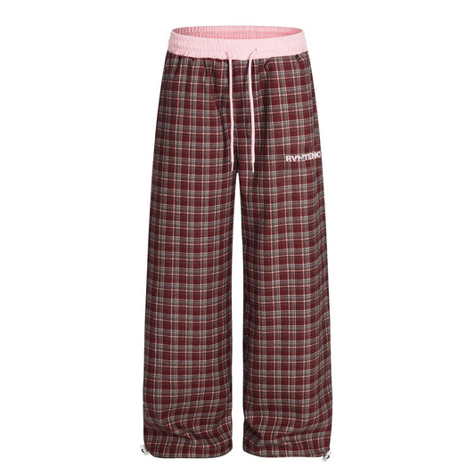 Retro contrasting plaid loose casual pants