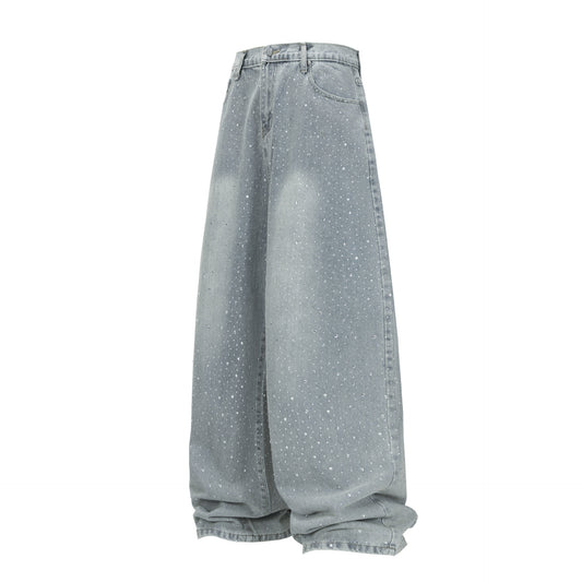 Heavy industry hot stamping jeans wide leg pants
