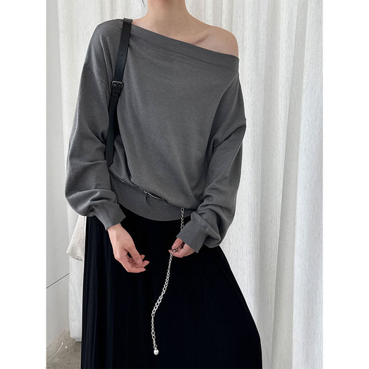 One-Shoulder Wool Knit Top for Women Soft and Cozy Sweater
