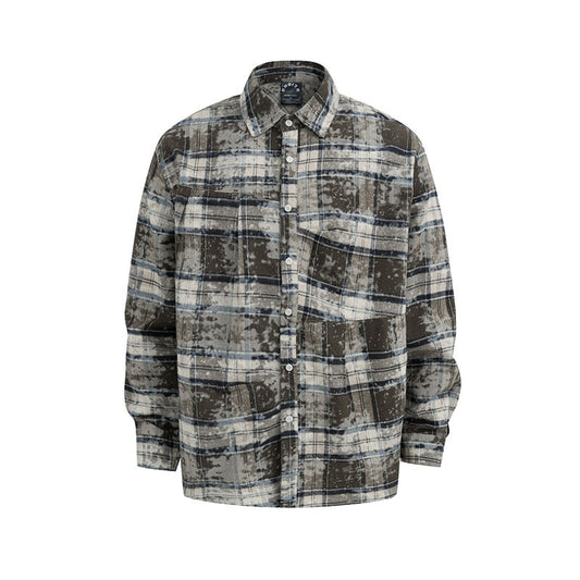 Men's Plaid Shirt Vibe Lazy Style Loose Color Block Grid Pattern Long Sleeve Jacket Shirt