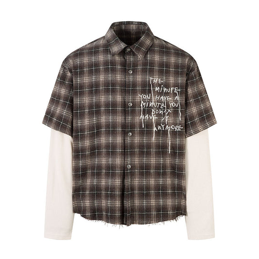 Shirt Loose Casual Fake Two-Piece Long Sleeve Blouse Jacket Top