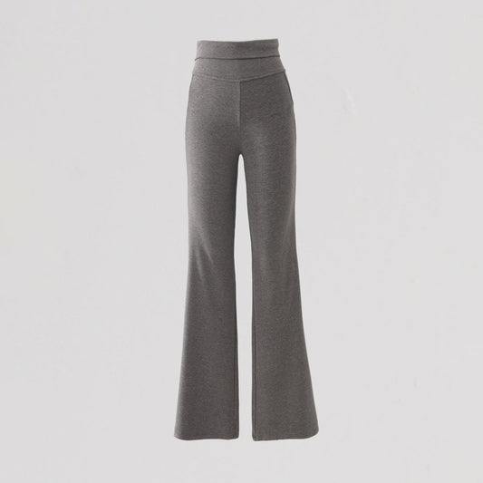 Women's Gray Knit Wide-Leg Pants Tapered Casual Floor-Length Pants