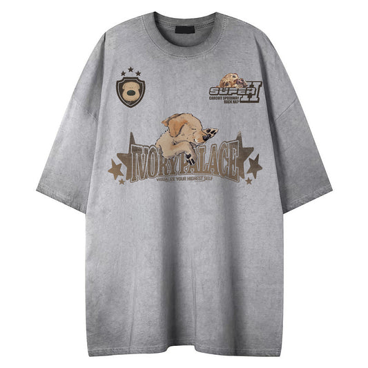 Loose Faded Washed Cotton Short Sleeve T-Shirt Men Oversize