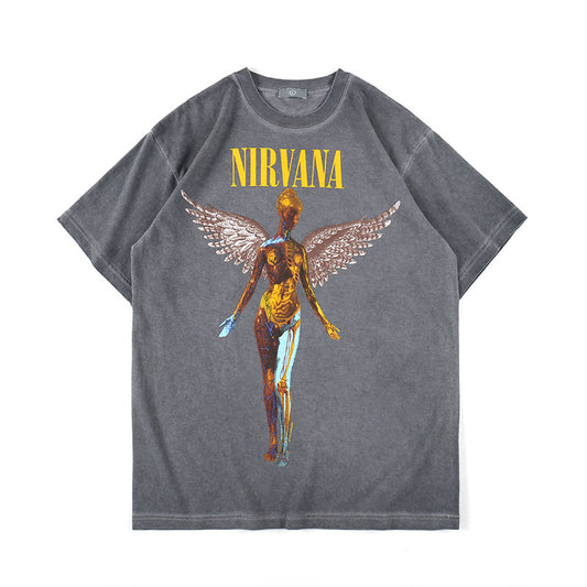 Nirvana Washed Angel Print Short Sleeve Vintage T-Shirt