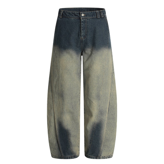 Washed Distressed Tapered Jeans for Men and Women High Street Cool Clean Fit Loose Casual Wide Leg Pants