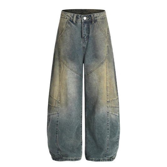 Retro deconstruction design for vintage curved jeans