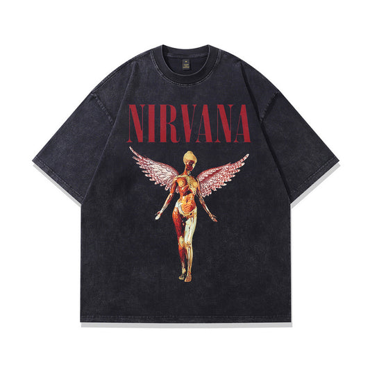 American High Street Vintage Washed Nirvana Band Print Short Sleeve Tee