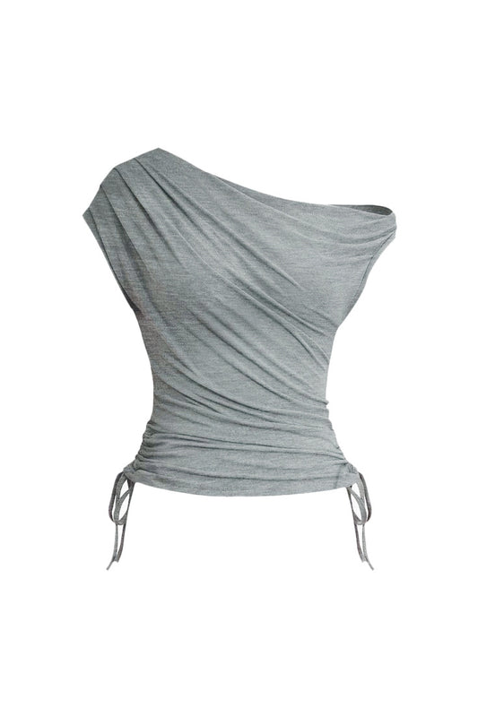 Women's T-Shirt Solid Color Waist Shirring Off-Shoulder Short Sleeve