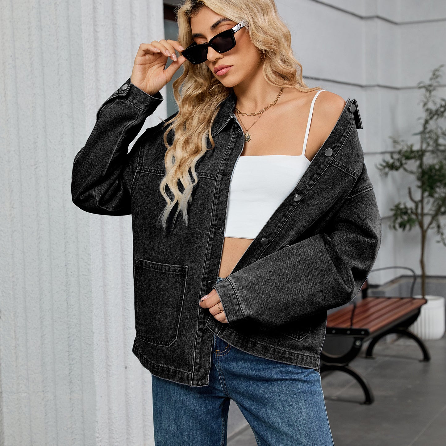 Women's  Loose Casual Long-sleeved Jacket Early Autumn New Turn-down Collar Denim Jacket